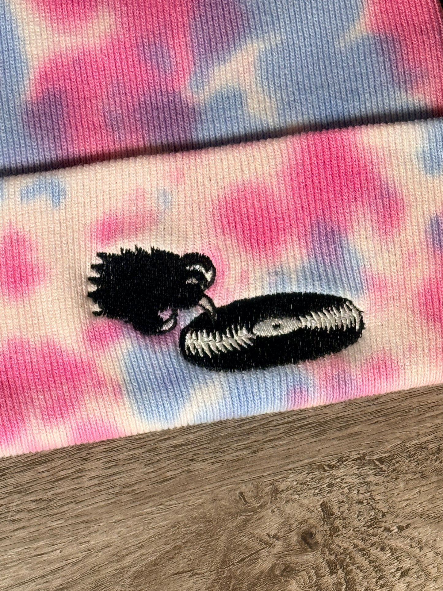 Pink pastel tie-dye WLDCT x Luke Thomas record scratch Embroidery Beanie