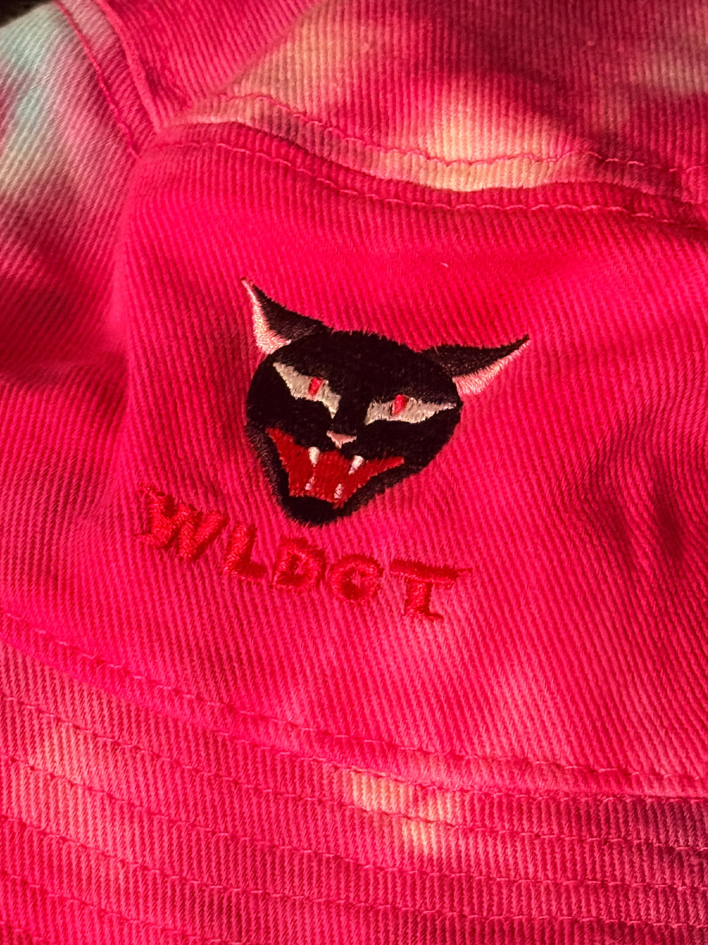 Fuschia Pink tie dye Cat Head embroidery Bucket Hat