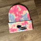 Pink pastel tie-dye WLDCT x Luke Thomas record scratch Embroidery Beanie