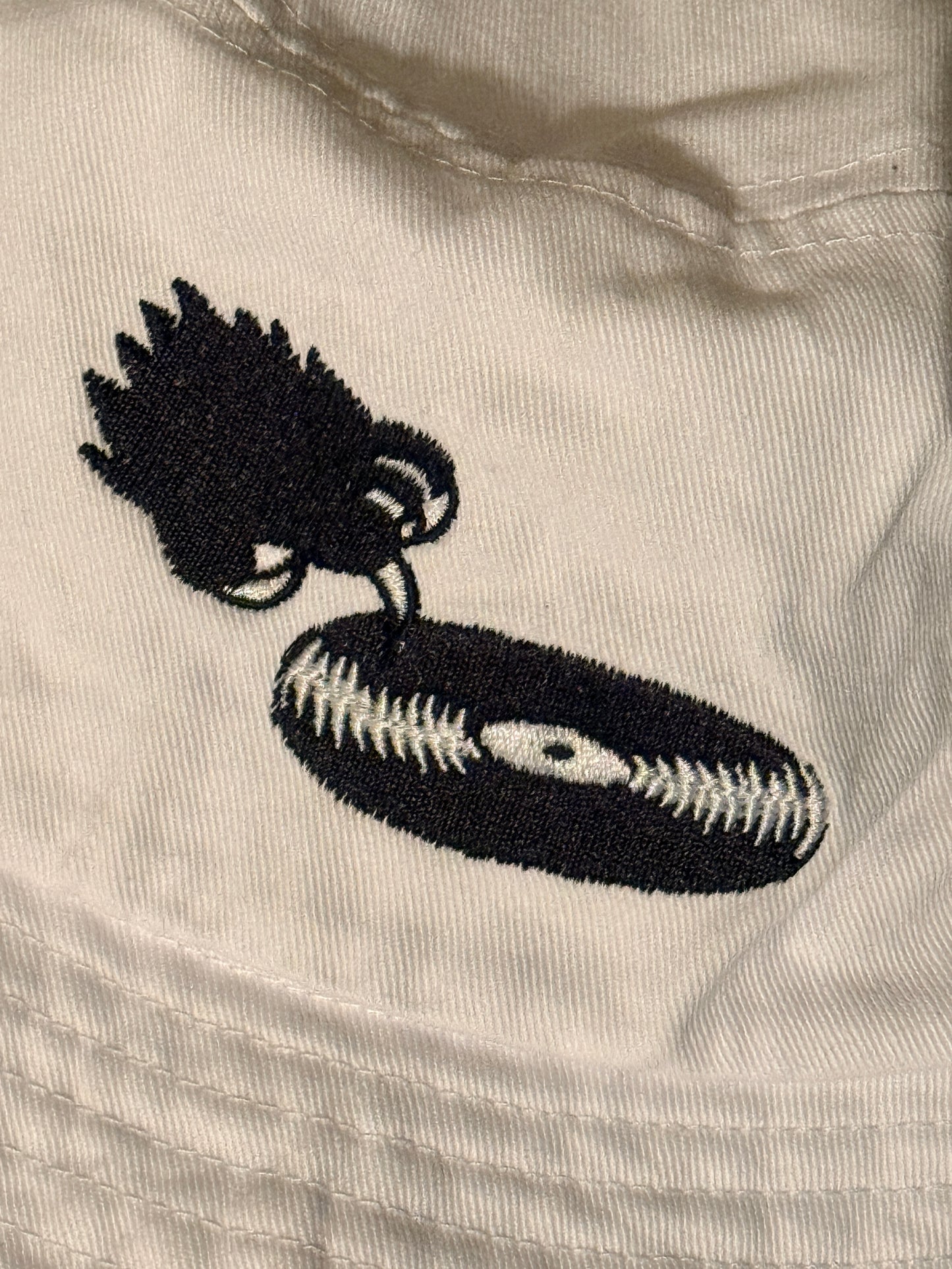 White Record Scratch Embroidered Bucket Hat