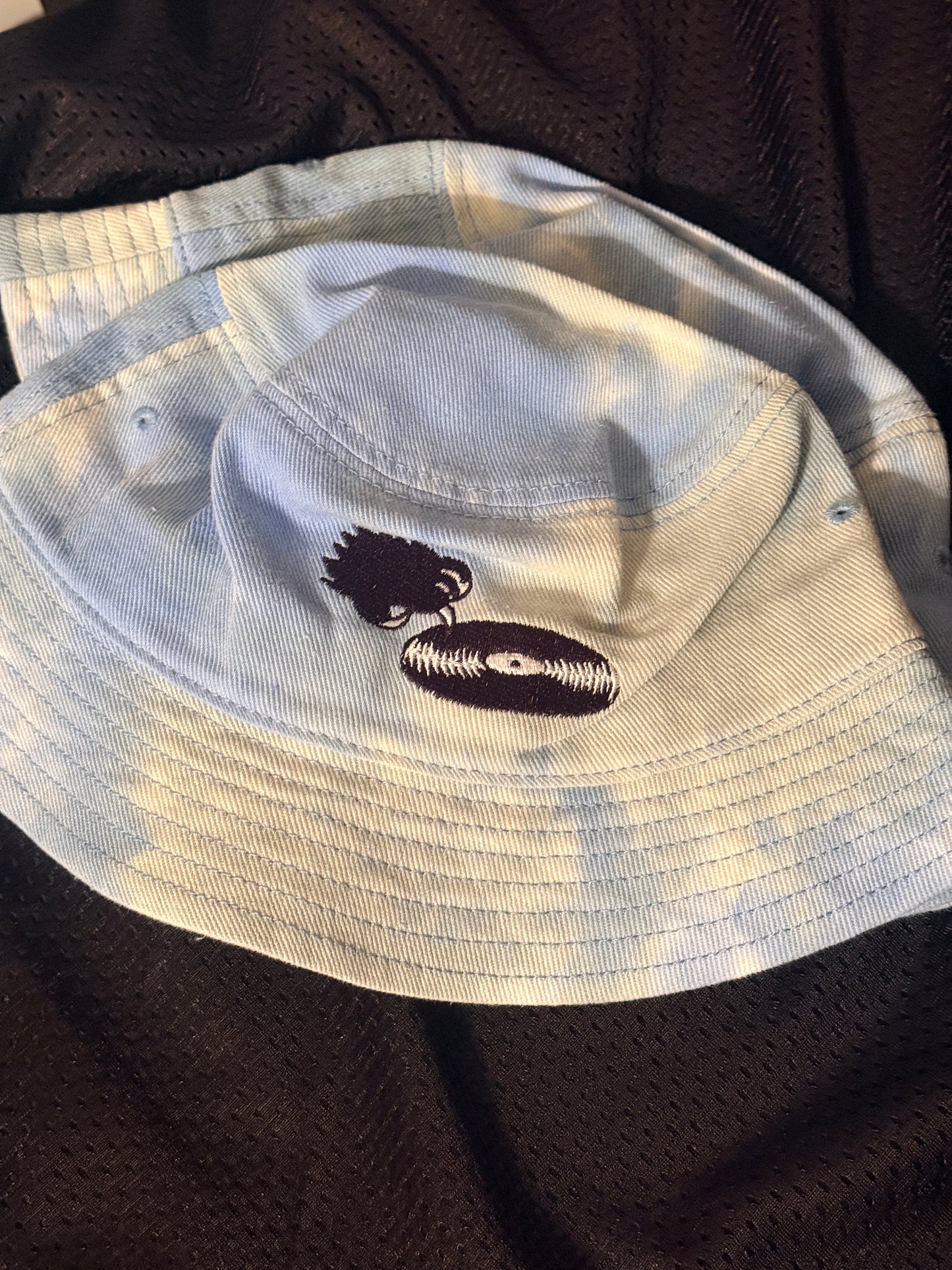 Light blue tie dye Record Scratch Embroidered Bucket Hat
