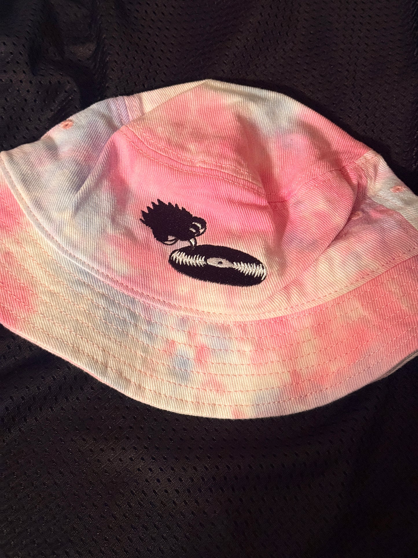 Light pink blue tie dye Record Scratch Embroidered Bucket Hat
