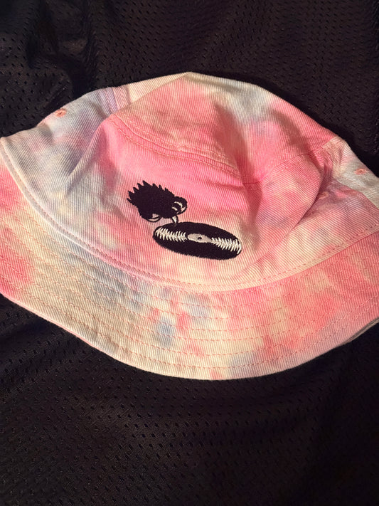 Light pink blue tie dye Record Scratch Embroidered Bucket Hat