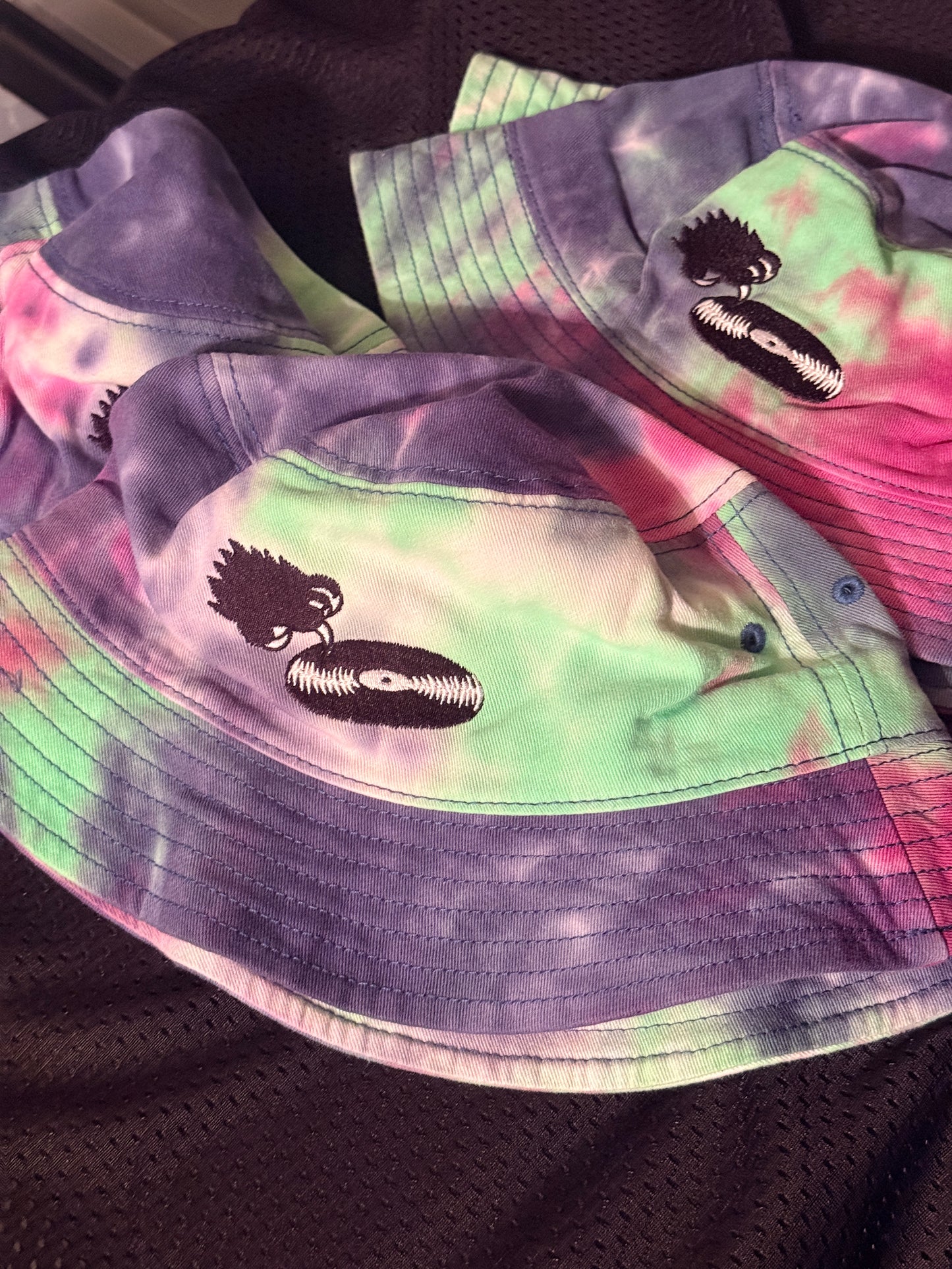 Green blue purple tie dye Record Scratch Embroidered Bucket Hat