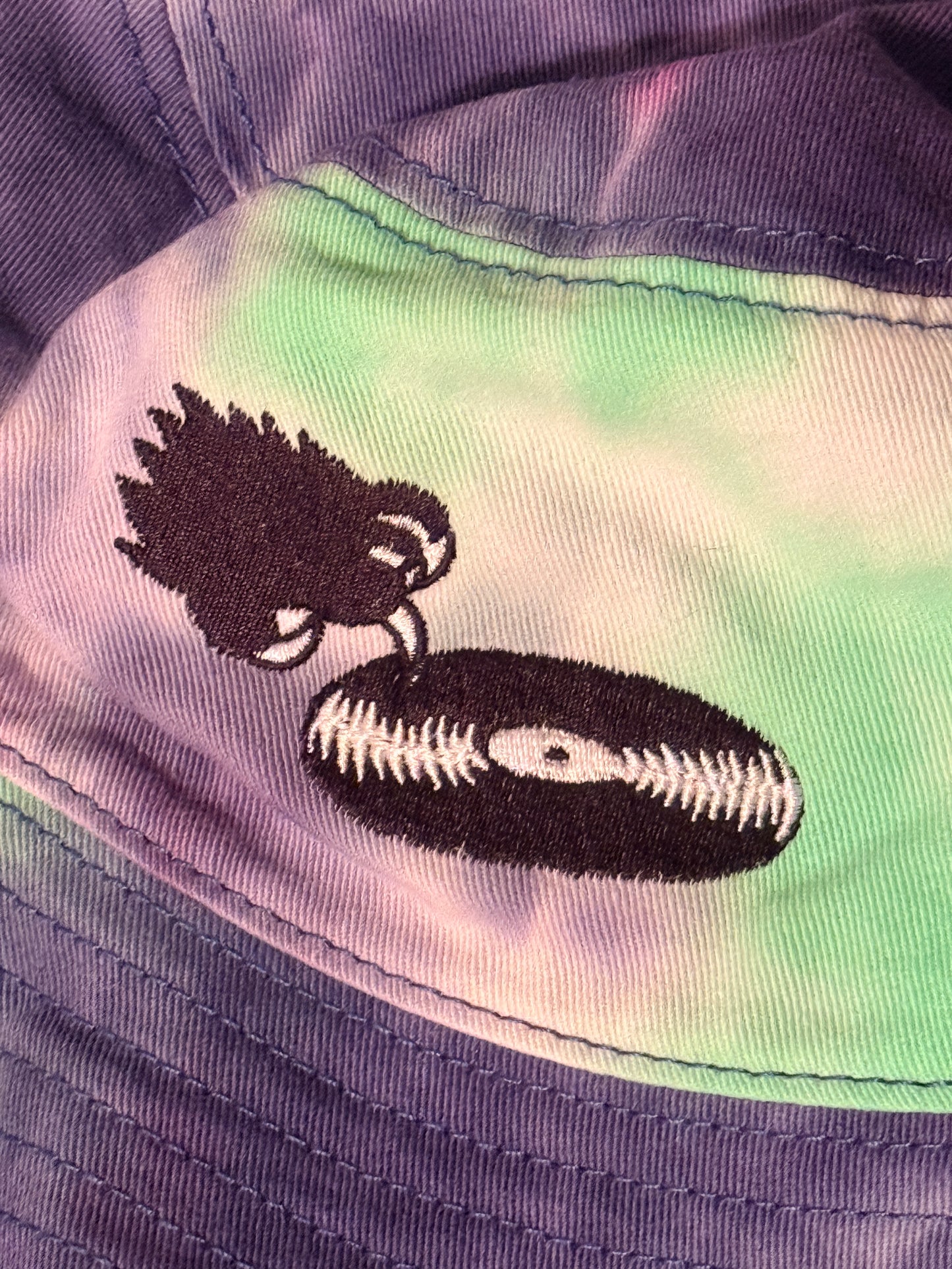 Green blue purple tie dye Record Scratch Embroidered Bucket Hat