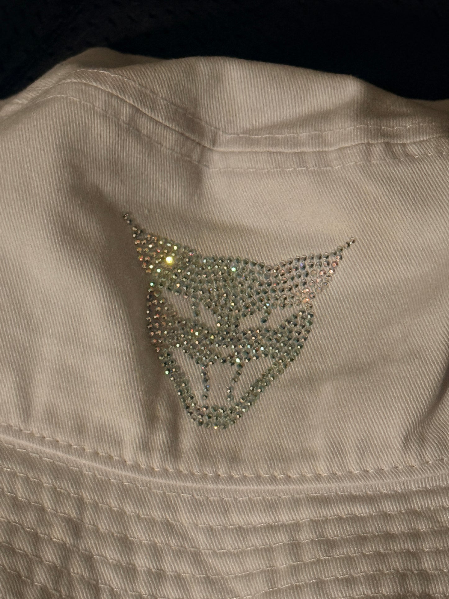 White y2k bedazzle rainbow gem cat head bucket hat