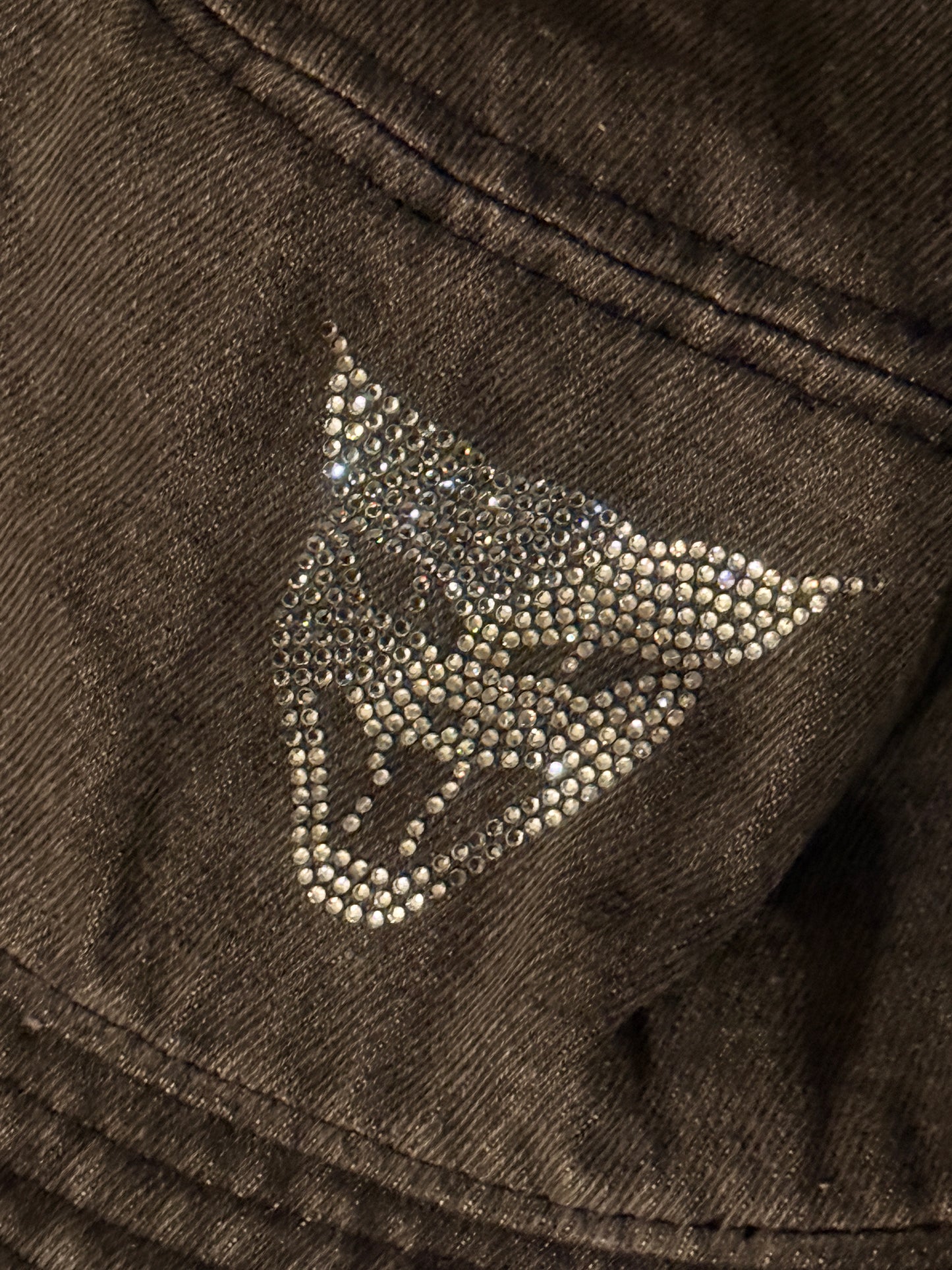 Faded vintage black y2k bedazzle clear gem cat head bucket hat