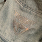 Faded light blue denim y2k bedazzle clear gem cat head bucket hat