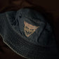 blue denim y2k bedazzle rainbow gem cat head bucket hat